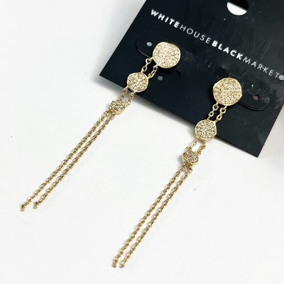 NEW White House Black Market WHBM Gold & Crystal Drop Earrings - Picture 2 of 5